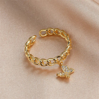 Μοντέρνα γυναικεία λευκά κρύσταλλα κοσμήματα ροζ χρυσό ασημί χρώμα Βέρες γάμου για γυναίκες Χαριτωμένο κρεμαστό δαχτυλίδι αρραβώνων με ανοιχτό πεταλούδα