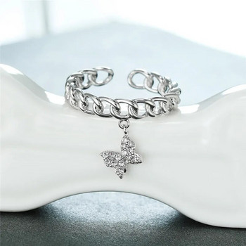 Модерни женски бели кристални бижута розово злато сребърен цвят сватбени пръстени за жени Сладка пеперуда отворена висулка годежен пръстен