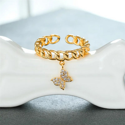 Madingi moteriški balti krištolo papuošalai rožinio aukso sidabro spalvos vestuviniai žiedai moterims mielas drugelis atviras pakabukas sužadėtuvių žiedas