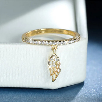 Χαριτωμένο γυναικείο κρεμαστό δαχτυλίδι με φτερό αγγέλου μοντέρνο χρυσό ασημί χρώμα Δαχτυλίδι αρραβώνων Γούρι πέτρα ζιργκόν Βέρες γάμου για γυναίκες