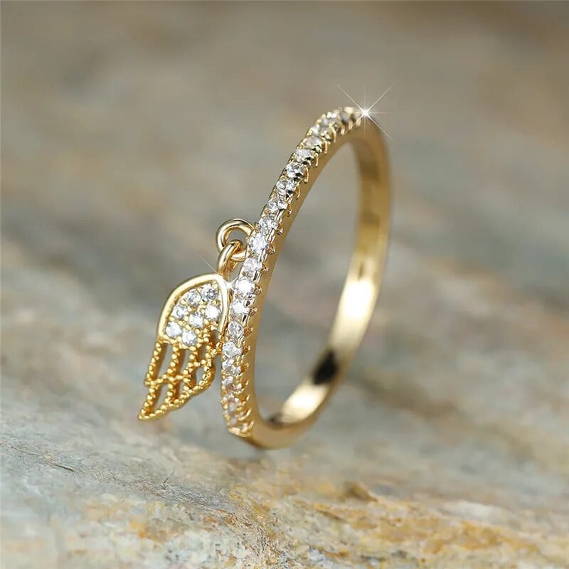 Mielas moteriškas krištolo angelo sparno pakabukas madingas aukso sidabro spalvos sužadėtuvių žiedas, cirkonio akmens vestuviniai žiedai moterims