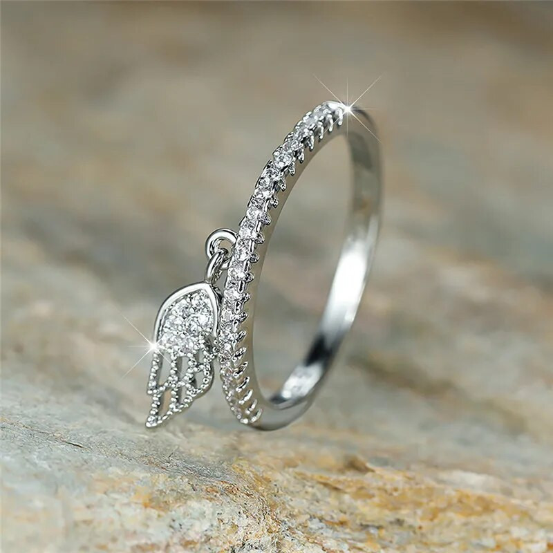 Mielas moteriškas krištolo angelo sparno pakabukas madingas aukso sidabro spalvos sužadėtuvių žiedas, cirkonio akmens vestuviniai žiedai moterims