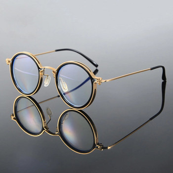 Винтидж очила против синя светлина Мъжки луксозни очила с кръгла рамка Прозрачни лещи Очила за блокиране на синята светлина Мъже Жени Метални очила