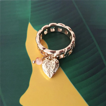 Нови модни сладки пръстени Пръстени с форма на верижка в златен цвят Прекрасни пръстени със сърце и мъниста с талисман за модерни модни жени и момичета