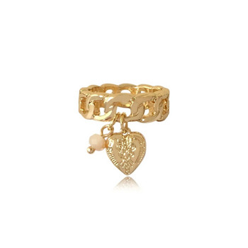 Нови модни сладки пръстени Пръстени с форма на верижка в златен цвят Прекрасни пръстени със сърце и мъниста с талисман за модерни модни жени и момичета