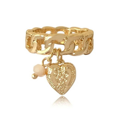 Nauji madingi mieli žiedai aukso spalvos grandinėlės formos žiedai Mieli širdelės ir karoliukų žavesio žiedai šiuolaikinės mados moterims ir merginoms