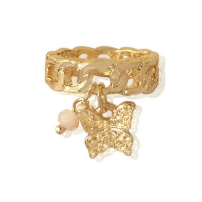 Nauji madingi mieli žiedai aukso spalvos grandinėlės formos žiedai Mieli širdelės ir karoliukų žavesio žiedai šiuolaikinės mados moterims ir merginoms