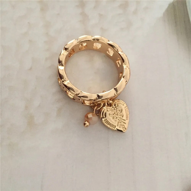 Nauji madingi mieli žiedai aukso spalvos grandinėlės formos žiedai Mieli širdelės ir karoliukų žavesio žiedai šiuolaikinės mados moterims ir merginoms