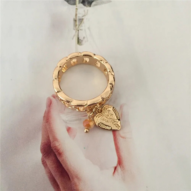 Nauji madingi mieli žiedai aukso spalvos grandinėlės formos žiedai Mieli širdelės ir karoliukų žavesio žiedai šiuolaikinės mados moterims ir merginoms