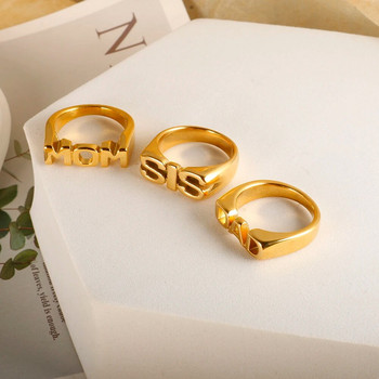 Нови модни позлатени пръстени с лъскави букви от неръждаема стомана за жени, мъже, мама, SIS, татко, висококачествени полски бижута, коледен подарък