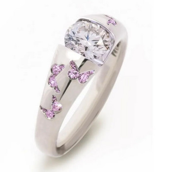 Творчески дамски моден пръстен с пеперуди Годежни пръстени със сребърен цвят, инкрустирани с бели камъни за жени, булчински сватбени бижута