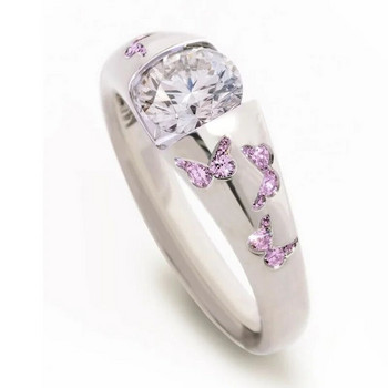 Творчески дамски моден пръстен с пеперуди Годежни пръстени със сребърен цвят, инкрустирани с бели камъни за жени, булчински сватбени бижута