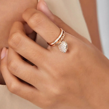 Нови талисмани Кристално малко висящо сърце Регулируем отворен пръстен за жени Сребърен цвят Подаръци Сватбена мода Женски изящни бижута