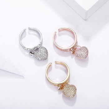 New Charms Crystal Small Dangle Heart Adjustable Open Ring for Women Ασημί Χρώμα Δώρα Μόδα γάμου Γυναικεία εξαίσια κοσμήματα