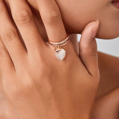 Új Charms Crystal, kis lógó szívvel állítható nyitott gyűrű nőknek ezüst színű ajándékok esküvői divat női gyönyörű ékszerek