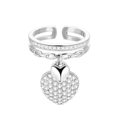 Új Charms Crystal, kis lógó szívvel állítható nyitott gyűrű nőknek ezüst színű ajándékok esküvői divat női gyönyörű ékszerek