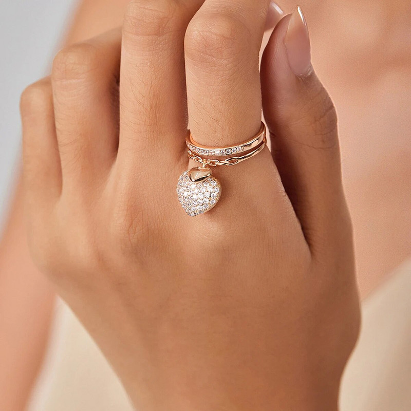 Új Charms Crystal, kis lógó szívvel állítható nyitott gyűrű nőknek ezüst színű ajándékok esküvői divat női gyönyörű ékszerek