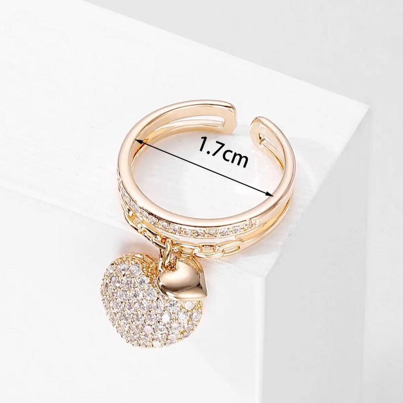 Új Charms Crystal, kis lógó szívvel állítható nyitott gyűrű nőknek ezüst színű ajándékok esküvői divat női gyönyörű ékszerek