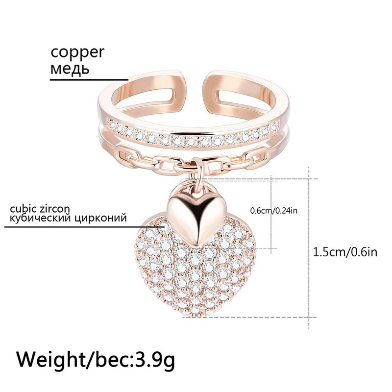 Új Charms Crystal, kis lógó szívvel állítható nyitott gyűrű nőknek ezüst színű ajándékok esküvői divat női gyönyörű ékszerek