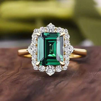 Huitan Луксозни квадратни зелени пръстени с кубичен цирконий Темперамент Елегантни брачни ленти Аксесоар за жени Бижута за годишнина