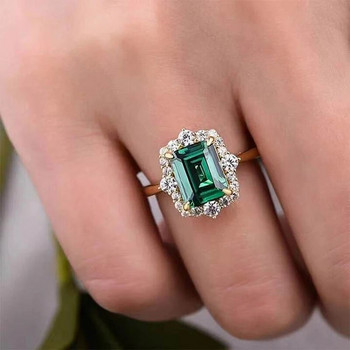Huitan Luxury Square Πράσινα κυβικά δαχτυλίδια ζιρκονίας ιδιοσυγκρασία Κομψά μπάντες γάμου αξεσουάρ για γυναίκες Επετειακό κοσμήματα για πάρτι