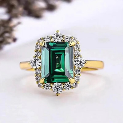 Huitan Луксозни квадратни зелени пръстени с кубичен цирконий Темперамент Елегантни брачни ленти Аксесоар за жени Бижута за годишнина