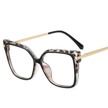 Stylish Optics Minus Myopia Γυαλιά Γυναικεία Leopard Υπερμεγέθη τετράγωνα γυαλιά οράσεως Μεταλλικός σκελετός υπολογιστή Anti Blue Light Γυαλιά 0~-6.