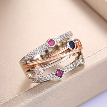 Huiran моден кръст женски пръстен пръстен бижута бяло/жълто синьо/розово червено CZ блестящ камък аксесоари за вечерно парти стилен подарък
