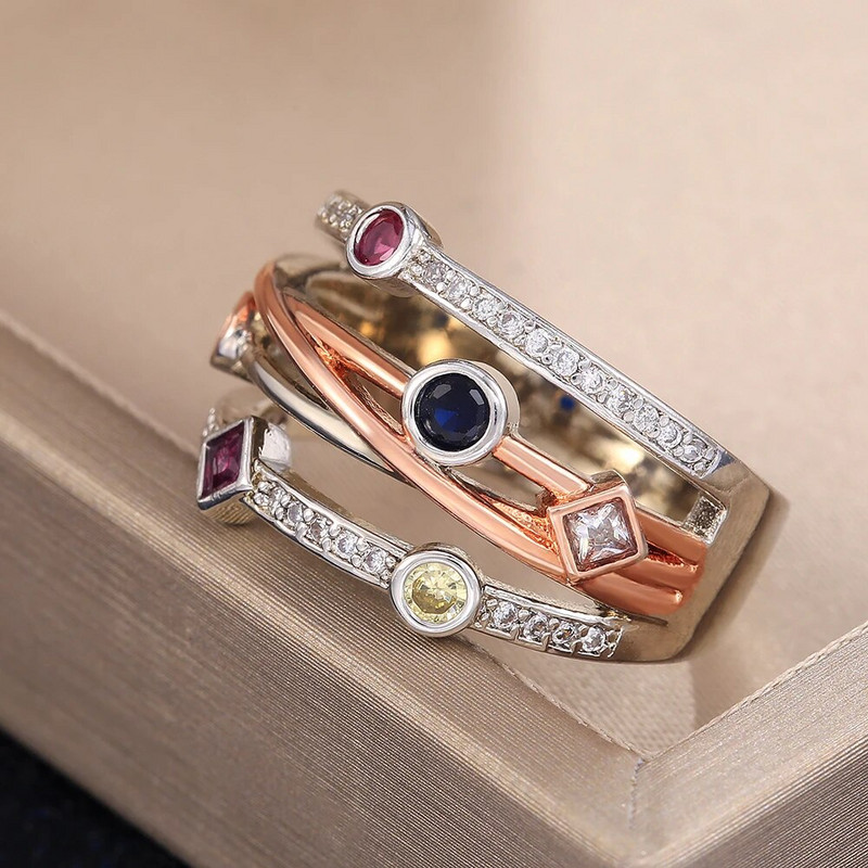 Huiran Fashion Cross Sieviešu pirkstu gredzenu rotaslietas balta/dzeltena zila/rožu sarkana CZ Shine Stone Vakara ballītes aksesuāri Stilīga dāvana
