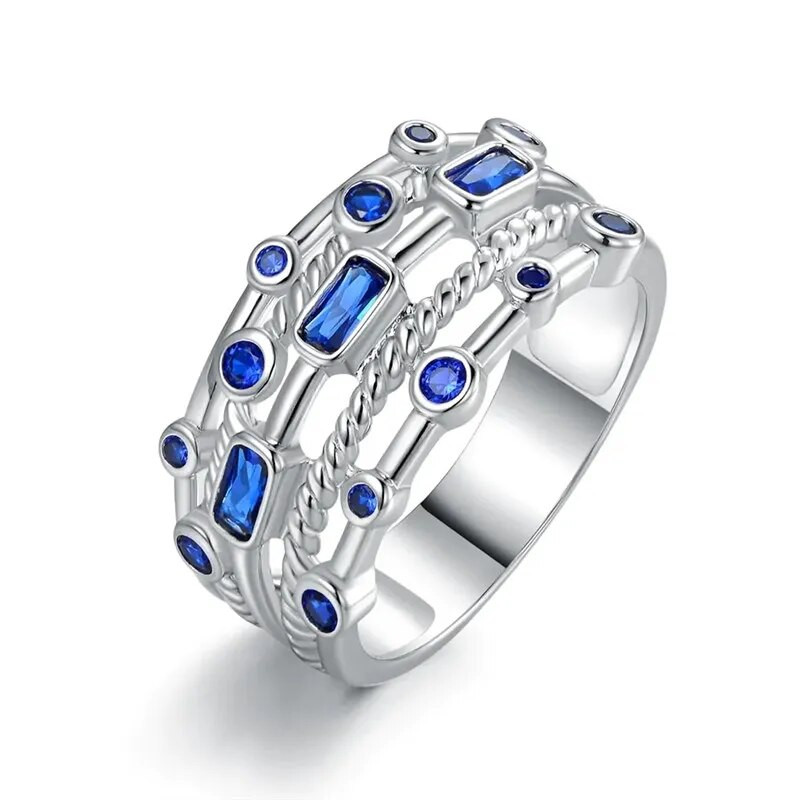 Prabangūs „Huitan“ mėlyni / žali kubiniai cirkonio žiedai moterims, skirti vestuvių sužadėtuvių ceremonijos vakarėliui „Noble Lady“ pirštų žiedas, madingi papuošalai