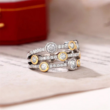 Huitan Personality Two Tone Three Line Rings Women Full Paved CZ Sparkling Female Wedding Bands Rings Modern Fashion New Jewelry