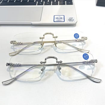 Zilead Anti Blue Light Очила за четене без рамки Жени Мъже Луксозни метални свръхлеки очила за пресбиопия Очила за четене без рамка