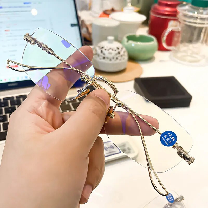 Zilead Anti Blue Light bezmalas lasīšanas brilles sievietēm vīriešiem Luksusa metāla īpaši vieglas presbiopijas brilles bez rāmja lasāmbrilles