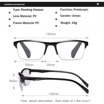 Мъжки очила за четене с половин рамка, ултра леки очила за пресбиопия 2023 Дамски очила +0,75 до +4,0 Унисекс очила за четене