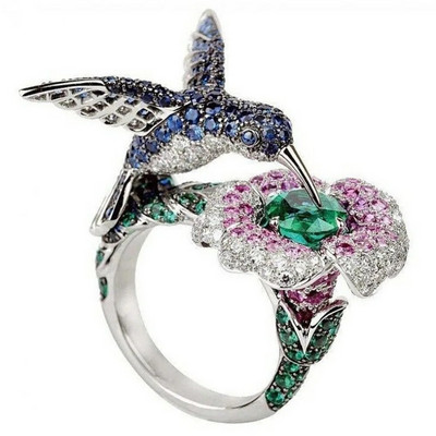 Milangirl модни дамски покрити кристални кристали пръстен цвете птица сватбени годежни бижута цяла разпродажба