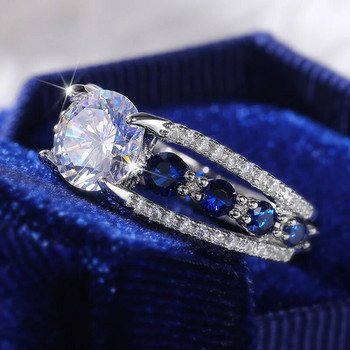 Huitan Βέρες γάμου ειδικού ενδιαφέροντος Γυναικείες Μπλε/Λευκές Στρογγυλές Μυθιστόρημα CZ Σχεδιασμένο Γυναικείο δαχτυλίδι για πάρτι με ιδιοσυγκρασία Δώρο Μοντέρνα κοσμήματα