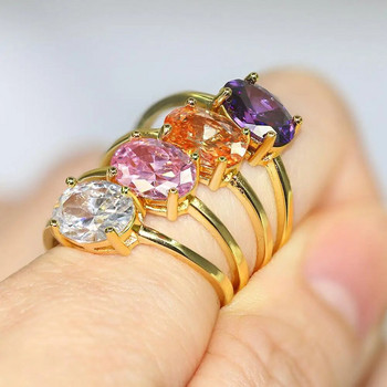 Сватбени пръстени за жени семпъл многоцветен овален циркон светло златист цвят булка едро бижута приятелство подарък R865