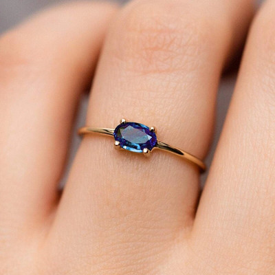 Сватбени пръстени за жени семпъл многоцветен овален циркон светло златист цвят булка едро бижута приятелство подарък R865