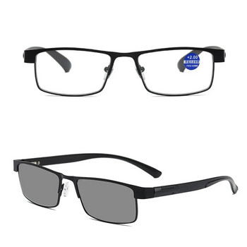 Фотохромни очила 2023 Мъжки очила за четене Анти-синя светлина Слънчеви очила Метална рамка HD очила за четене Дамски +1,0 до +4,0