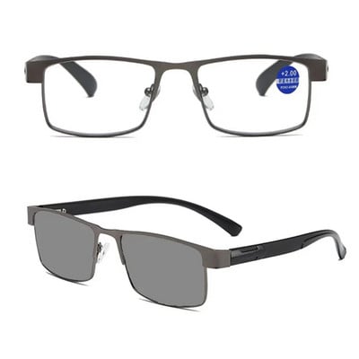 Fotochrominiai akiniai 2023 m. Vyriški skaitymo akiniai nuo mėlynos šviesos akiniai nuo saulės Metaliniai rėmeliai HD skaitymo akiniai moterims nuo 1,0 iki +4,0