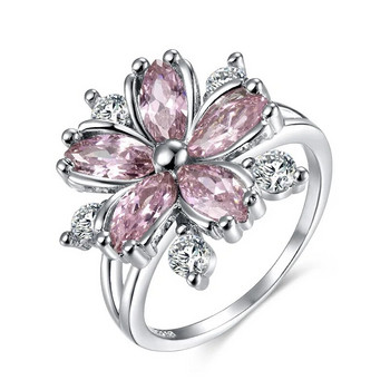 Ρομαντικό και κομψό γυναικείο δαχτυλίδι σε σχήμα ανθισμένου κερασιού Δαχτυλίδι ζιργκόν Βέρα υπέροχα λουλούδια Ασημένια 925 Γυναικεία κοσμήματα