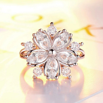 Романтичен и елегантен дамски пръстен с форма на черешов цвят Цирконов пръстен Сватбен пръстен Изящни цветя 925 сребро Дамски бижута