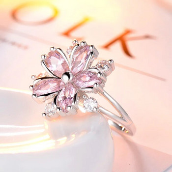 Романтичен и елегантен дамски пръстен с форма на черешов цвят Цирконов пръстен Сватбен пръстен Изящни цветя 925 сребро Дамски бижута
