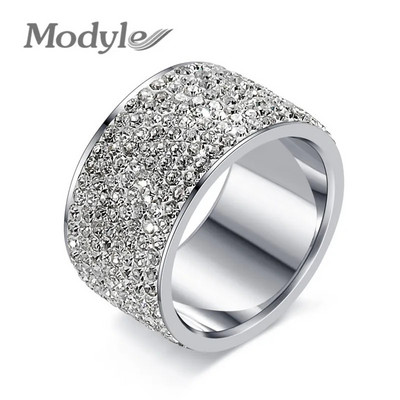 Modyle Fashion Full Crystal Големи сватбени пръстени за жени Романтичен пръстен от неръждаема стомана Bague Femme златен пръстен женски