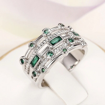 Huitan Винтидж зелени пръстени с кубичен цирконий Серия за жени Темперамент Елегантен дамски пръстен Ежедневно облекло Парти 2022 Бижута