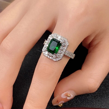 Huitan Винтидж зелени пръстени с кубичен цирконий Серия за жени Темперамент Елегантен дамски пръстен Ежедневно облекло Парти 2022 Бижута