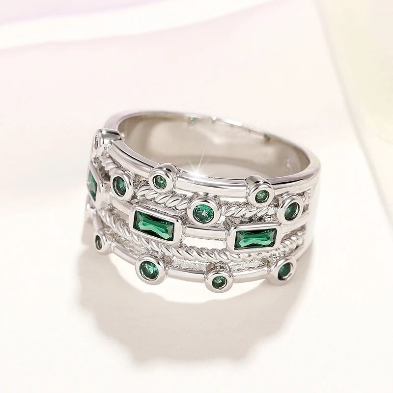 Huitan Vintage zaļo kubiskā cirkonija gredzenu sērija sievietēm Temperaments Eleganti sieviešu gredzeni ikdienas valkāšanai ballītē 2022. gada rotaslietas