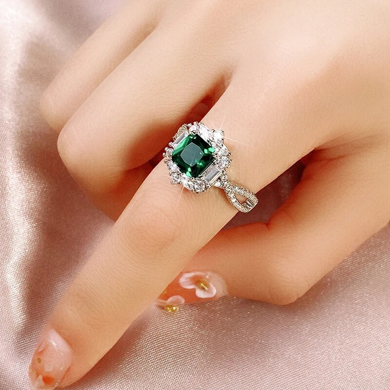 Huitan Vintage zaļo kubiskā cirkonija gredzenu sērija sievietēm Temperaments Eleganti sieviešu gredzeni ikdienas valkāšanai ballītē 2022. gada rotaslietas