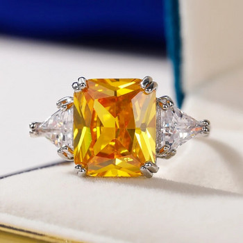 Квадрат Huitan, жълт кубичен цирконий, дамски пръстен за пръсти за сватбено тържество, темперамент, прекрасни луксозни CZ пръстени, юбилейни бижута