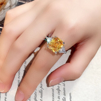 Γυναικείο δαχτυλίδι Huitan Square Yellow Cubic Zirconia για ιδιοσυγκρασία γαμήλιων πάρτι Lovely Luxury CZ Rings Anniversary Jewelry
